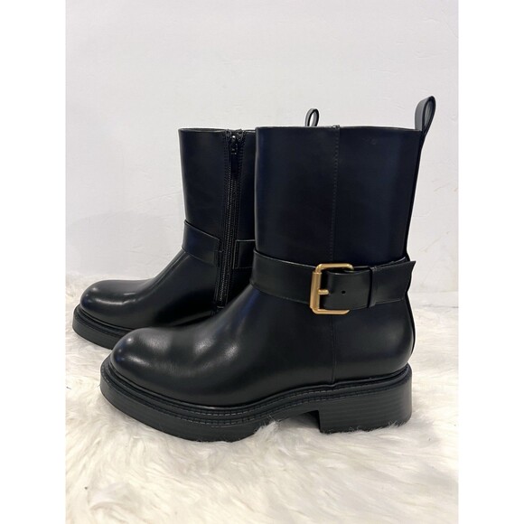 ZARA New Black Ankle Boots Flat Buckles Size US 6.5 EUR 37 Ref 3104/410 - Picture 8 of 13